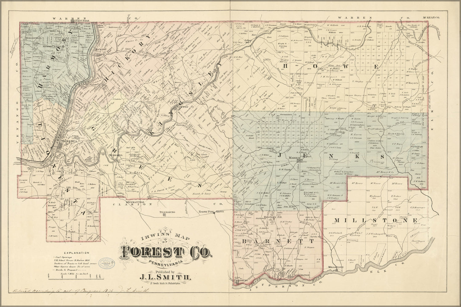 24"x36" Gallery Poster, Irwin's map of Forest Co., Pennsylvania 1876