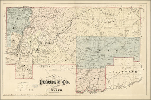 24"x36" Gallery Poster, Irwin's map of Forest Co., Pennsylvania 1876
