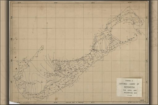 24"x36" Gallery Poster, Isogonic map of Bermuda for April 1905