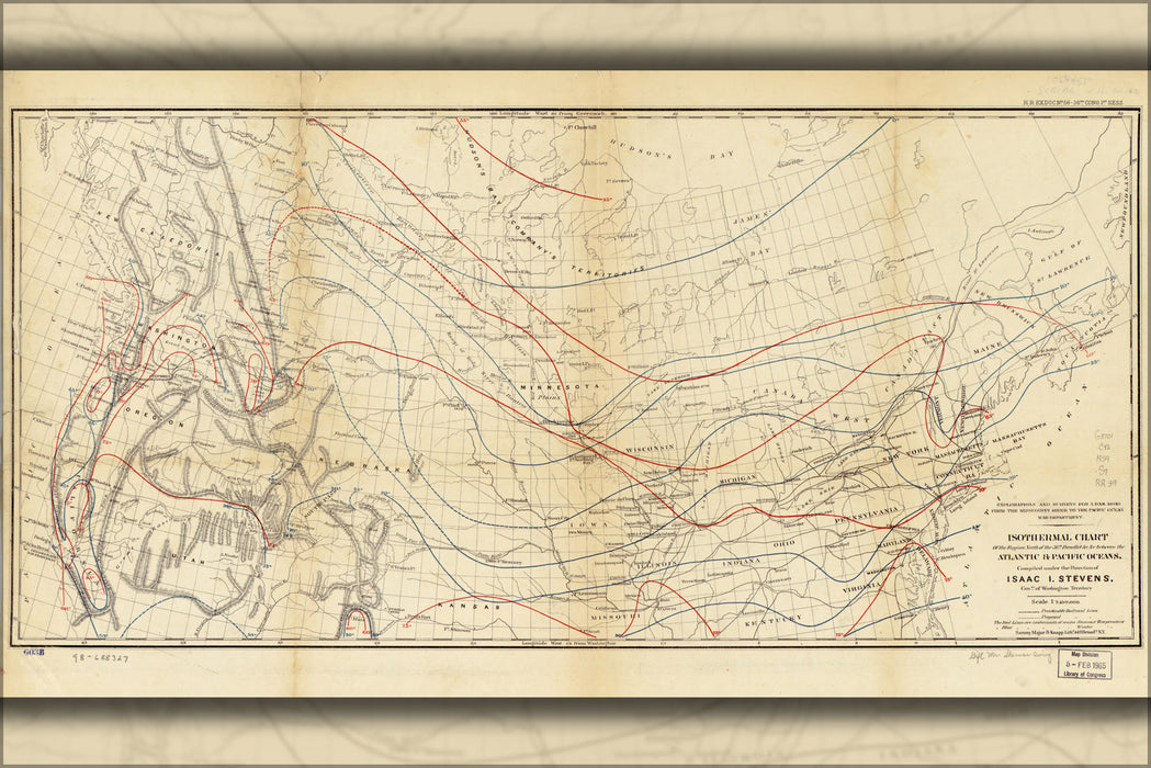 24"x36" Gallery Poster, Isothermal map of united states & canada 1859