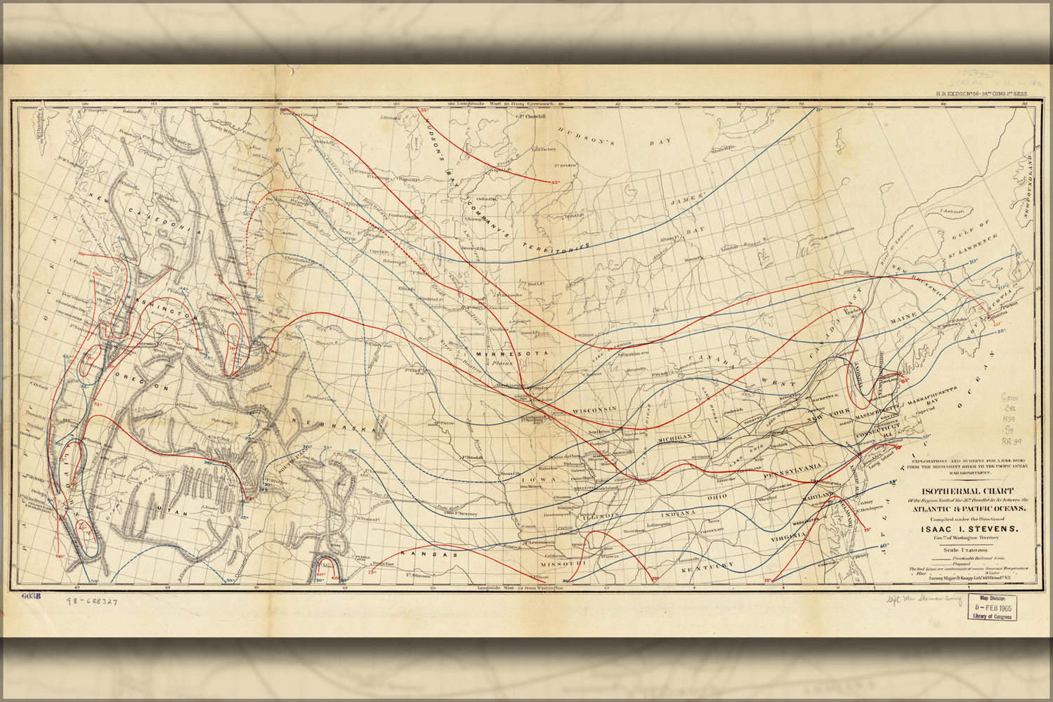 24"x36" Gallery Poster, Isothermal map of united states & canada 1859