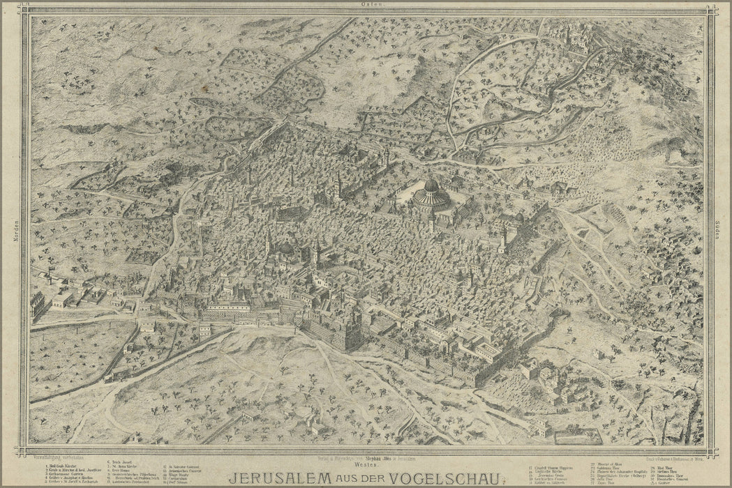 24"x36" Gallery Poster, Jerusalem Israel Map 1873