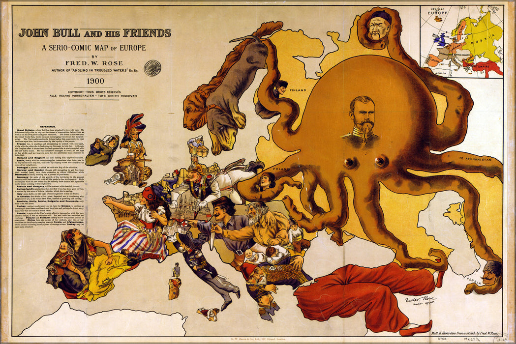 24"x36" Gallery Poster, John Bull & friends serio-comic map Europe 1900