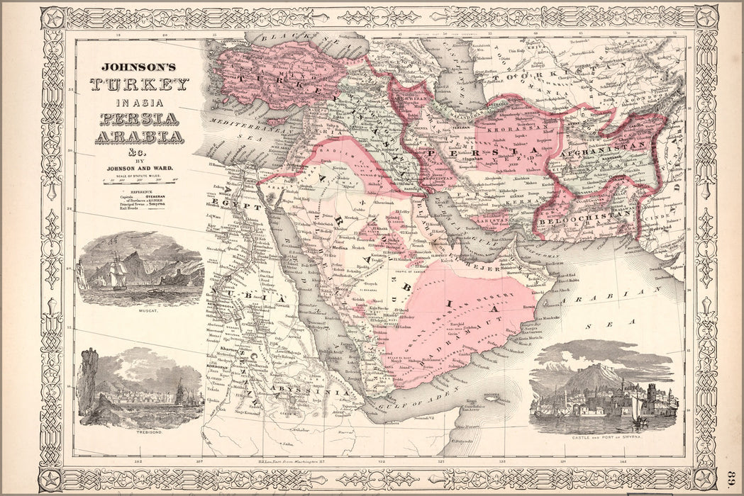 24"x36" Gallery Poster, Johnson map of Turkey in Asia Persia Arabia 1864