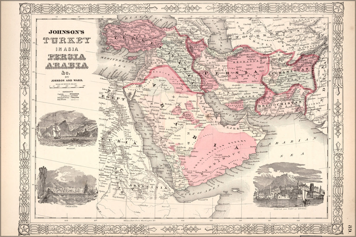 24"x36" Gallery Poster, Johnson map of Turkey in Asia Persia Arabia 1864