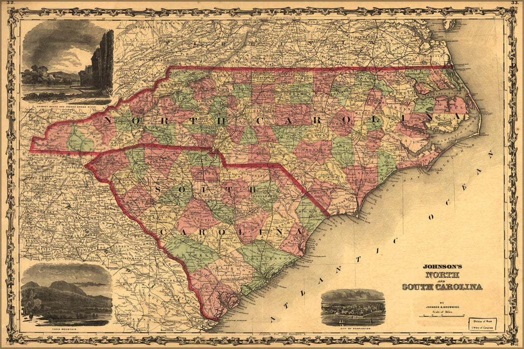 24"x36" Gallery Poster, Johnsons map of North and South Carolina 1861