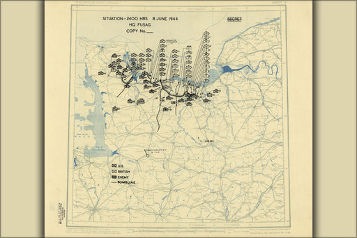 24"x36" Gallery Poster, June 8, 1944 battle of normandy map