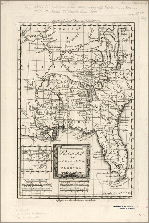 24"x36" Gallery Poster, Kaart van Louisiana, en Florida map of 1785