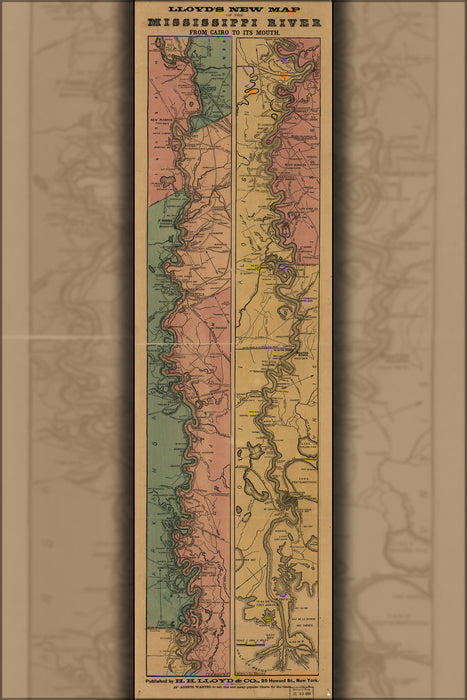 24"x36" Gallery Poster, LLoyd's new map of the Mississippi River 1863