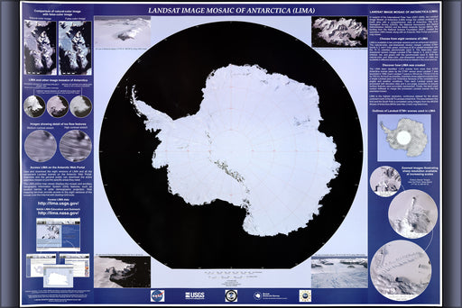 24"x36" Gallery Poster, Landsat map of Antarctica south pole 2007