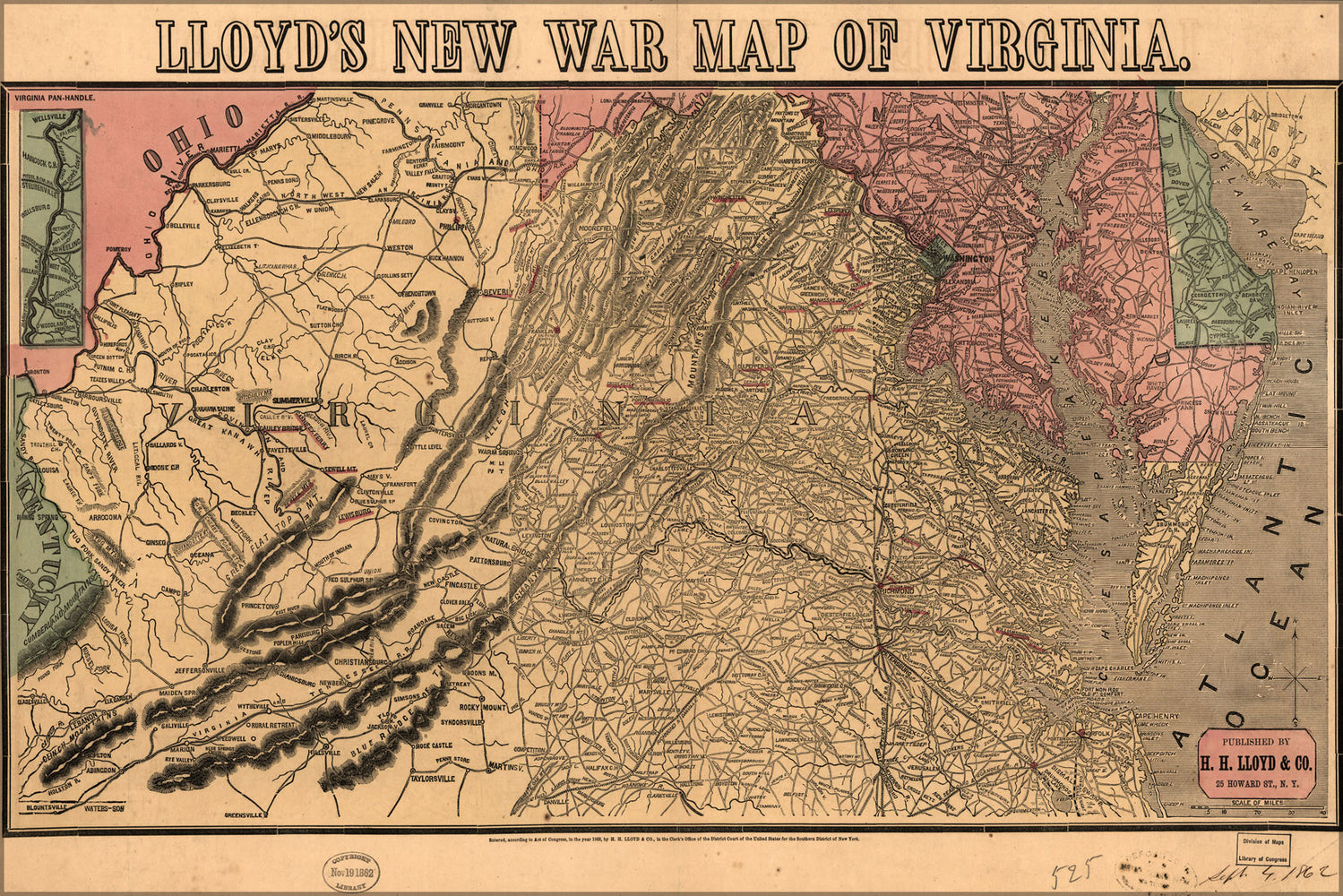 24"x36" Gallery Poster, Lloyd's new war map of Virginia 1862