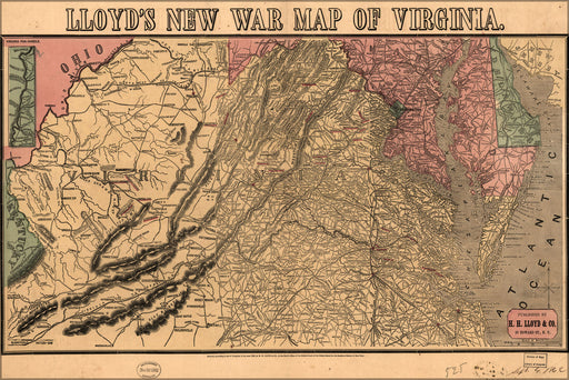 24"x36" Gallery Poster, Lloyd's new war map of Virginia 1862