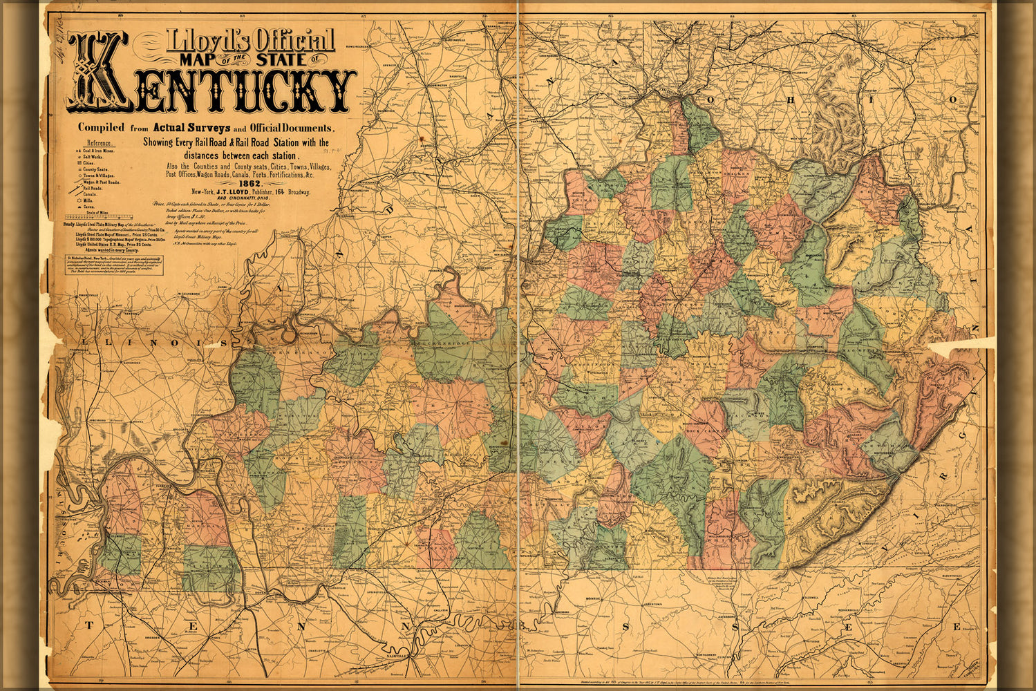 24"x36" Gallery Poster, Lloyd's official map of Kentucky 1862 p1