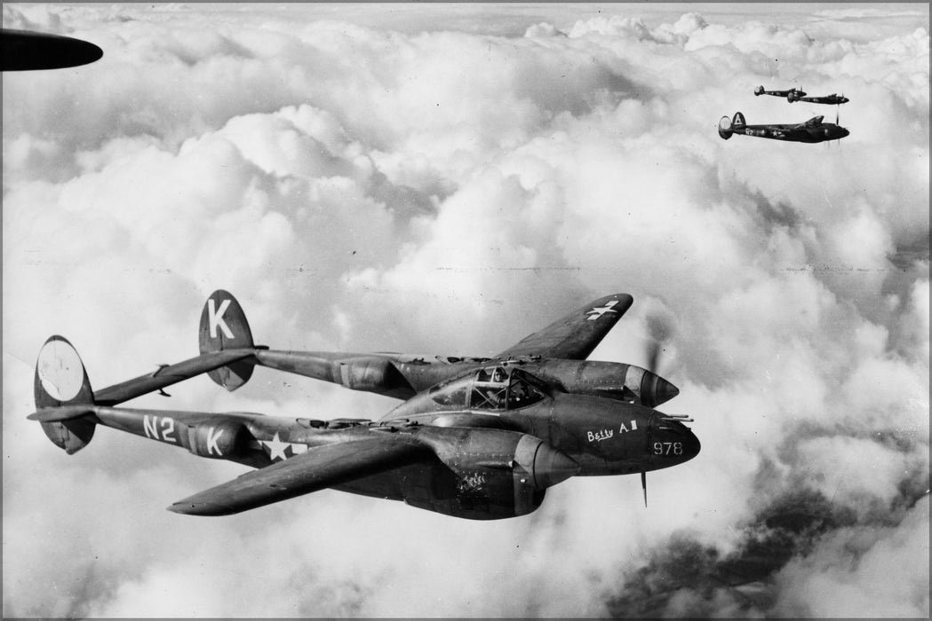 24"x36" Gallery Poster, Lockheed P-38J-10-LO Lightning 383d Fighter Squadron 1944