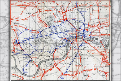 24"x36" Gallery Poster, London metro map of 1907 railroads & metrolines