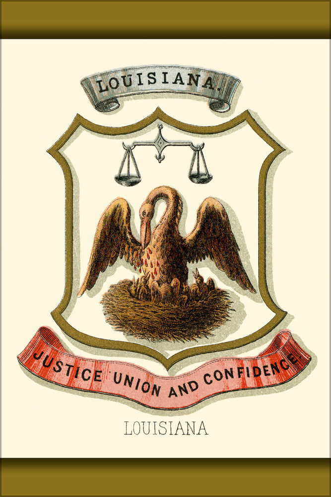 24"x36" Gallery Poster, Louisiana state coat of arms (illustrated, 1876)
