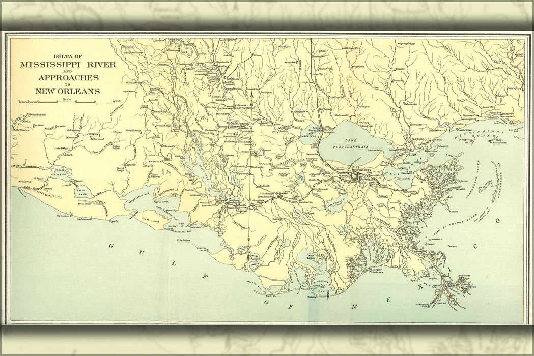 24"x36" Gallery Poster, Lower Mississippi River Map 1904