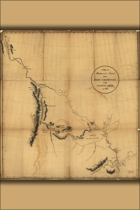 24"x36" Gallery Poster, Mackenzie map Fort Chipewyan to north sea 1789