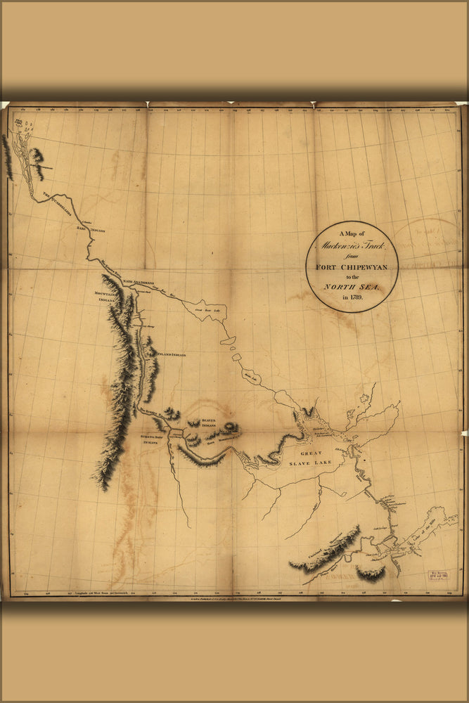 24"x36" Gallery Poster, Mackenzie map Fort Chipewyan to north sea 1789