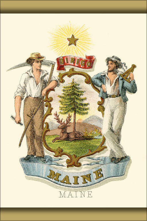 24"x36" Gallery Poster, Maine state coat of arms (illustrated, 1876)