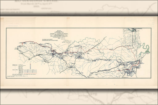 24"x36" Gallery Poster, Map Army of Potomac General Meade mar Apr 1865