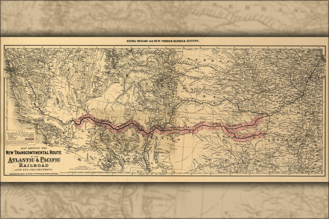 24"x36" Gallery Poster, Map Atl. & Pac. transcontinental railroad 1883