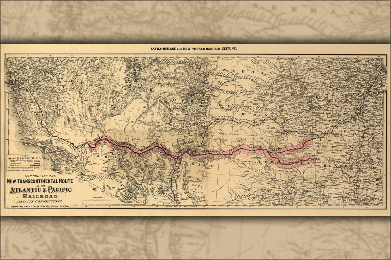 24"x36" Gallery Poster, Map Atl. & Pac. transcontinental railroad 1883