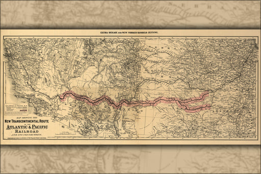 24"x36" Gallery Poster, Map Atl. & Pac. transcontinental railroad 1883