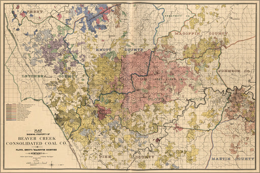 24"x36" Gallery Poster, Map Beaver Creek Cons. Coal Co. Kentucky 1910