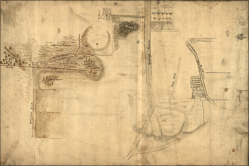 24"x36" Gallery Poster, Map Bowery Lane area Manhattan new york city 1760