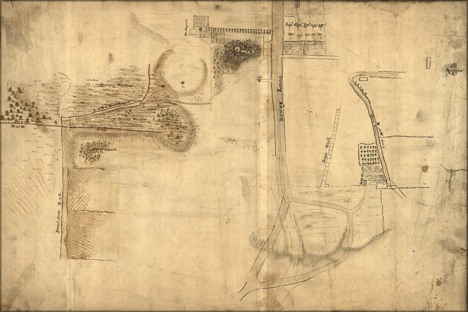 24"x36" Gallery Poster, Map Bowery Lane area Manhattan new york city 1760