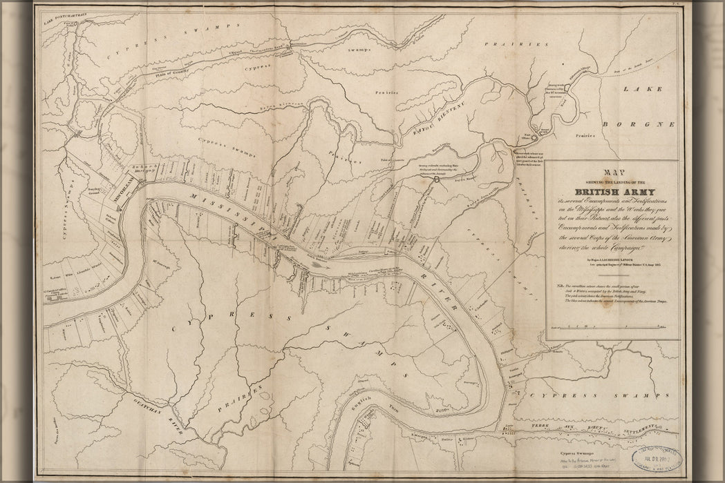 24"x36" Gallery Poster, Map British landing Mississippi River war of 1812