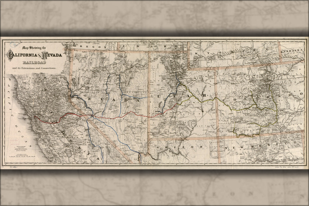 24"x36" Gallery Poster, Map California and Nevada Railroad 1882