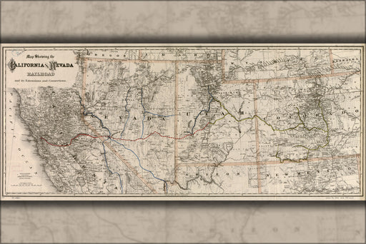 24"x36" Gallery Poster, Map California and Nevada Railroad 1882