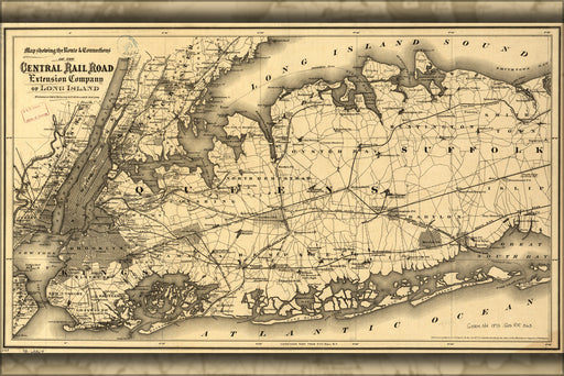 24"x36" Gallery Poster, Map Central RailRoad Ext Co of Long Island 1873