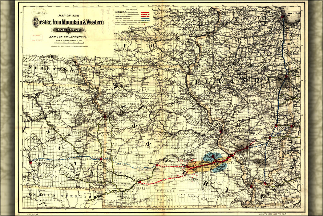 24"x36" Gallery Poster, Map Chester Iron Mountain Western Railroad 1881
