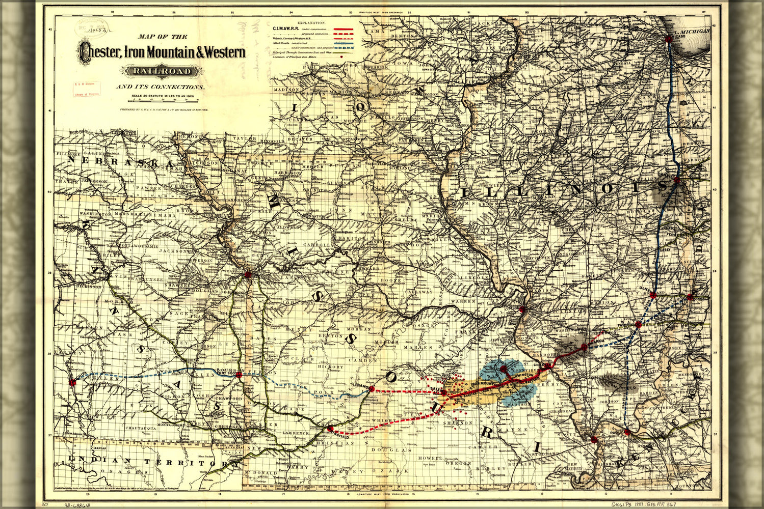 24"x36" Gallery Poster, Map Chester Iron Mountain Western Railroad 1881