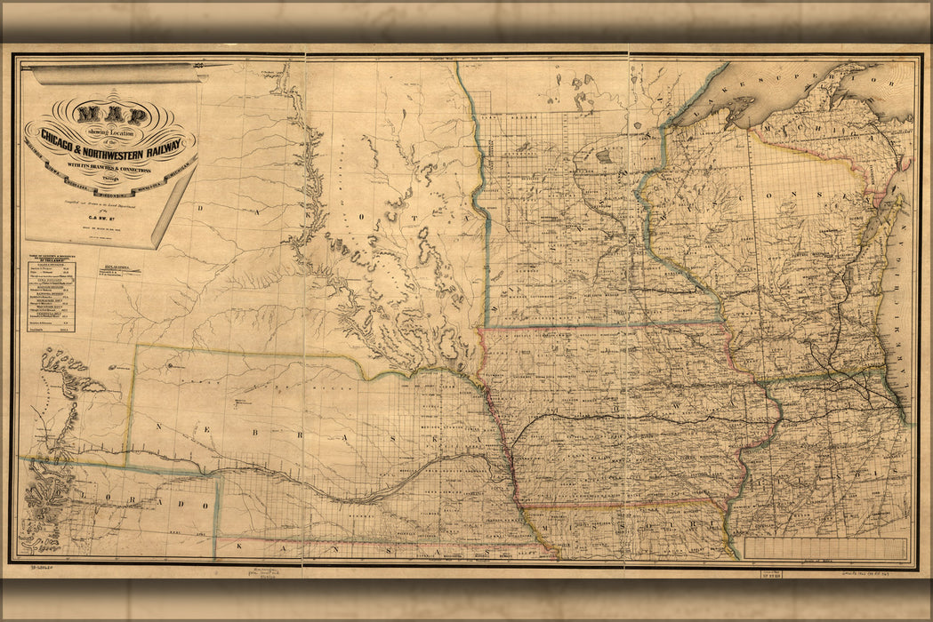 24"x36" Gallery Poster, Map Chicago & Northwestern Railroad Illinois 1862