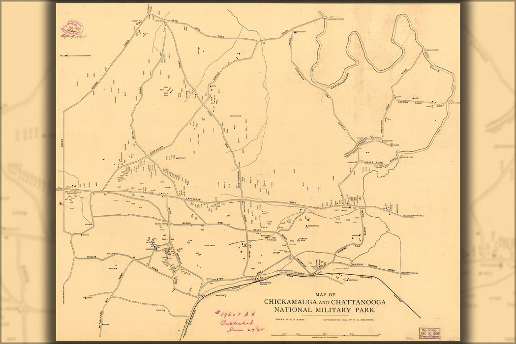 24"x36" Gallery Poster, Map Chickamauga Chattanooga National Park 1895 p2