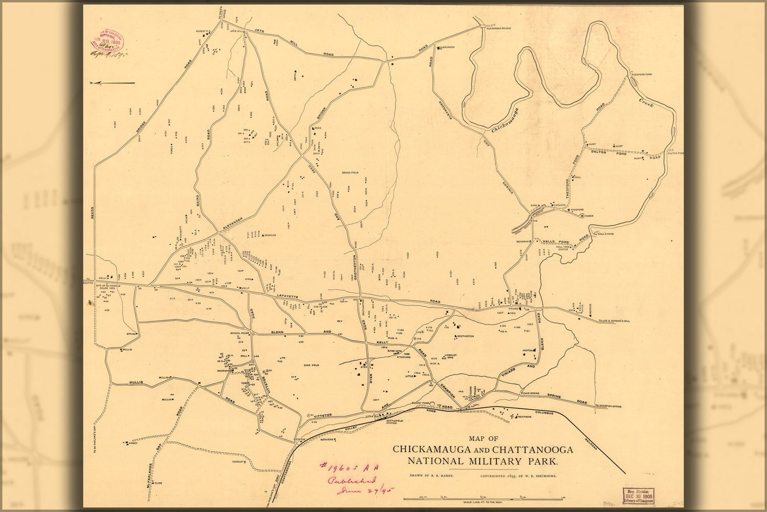24"x36" Gallery Poster, Map Chickamauga Chattanooga National Park 1895 p2