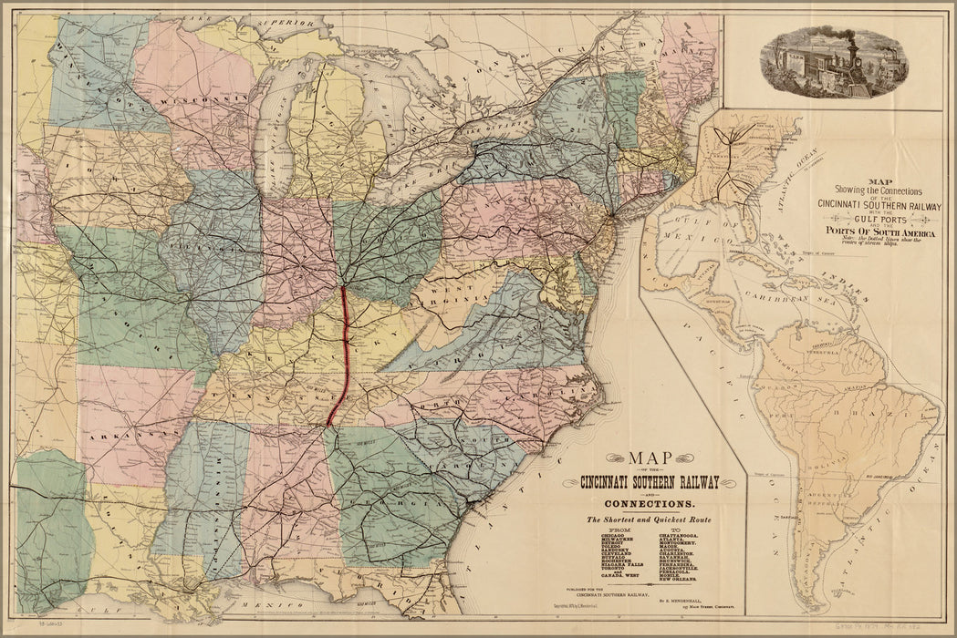 24"x36" Gallery Poster, Map Cincinnati South Railroad united states 1879
