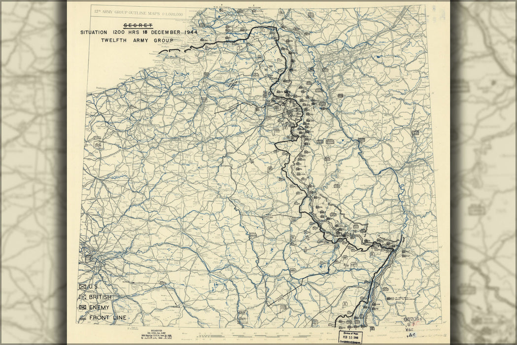 24"x36" Gallery Poster, Map Dec 18, 1944 battle of the bulge