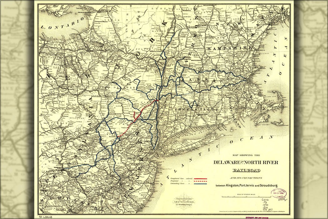 24"x36" Gallery Poster, Map Delaware and North River Railroad 1890