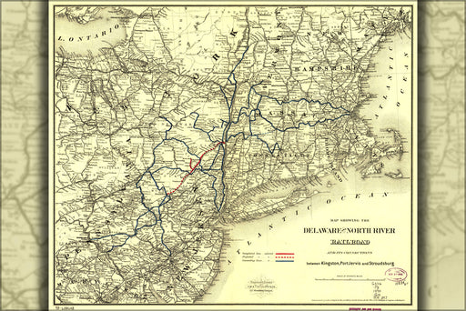 24"x36" Gallery Poster, Map Delaware and North River Railroad 1890