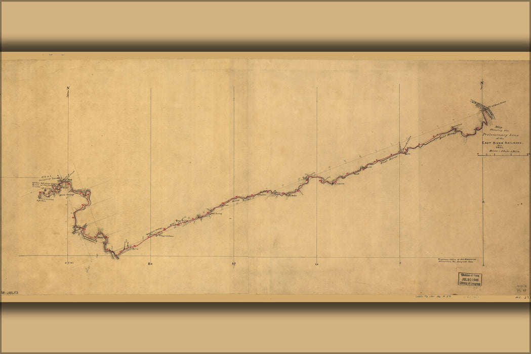 24"x36" Gallery Poster, Map East River Railroad, May, 1881 virginia