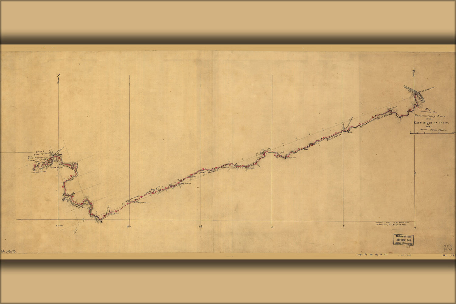 24"x36" Gallery Poster, Map East River Railroad, May, 1881 virginia