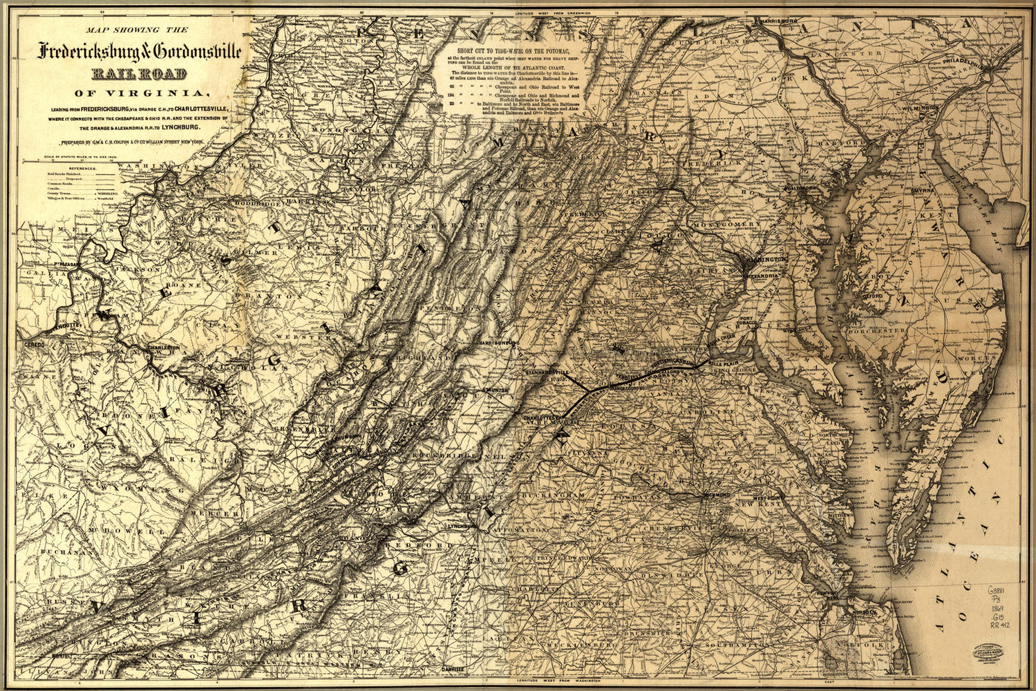 24"x36" Gallery Poster, Map Fredericksburg RailRoad Virginia 1869