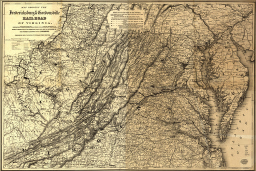 24"x36" Gallery Poster, Map Fredericksburg RailRoad Virginia 1869