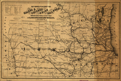 24"x36" Gallery Poster, Map Galena & Chicago Union Railroad iowa 1862