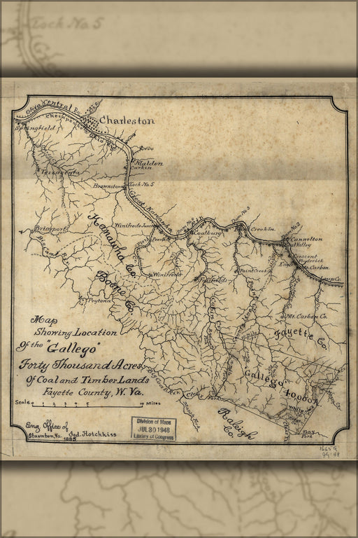 24"x36" Gallery Poster, Map Gallego coal timber lands west virginia 1885